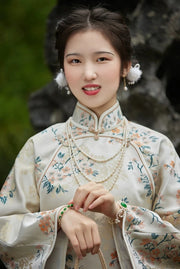 Rui 蕊 1920s Cherry Blossom Jacquard Bell Sleeve Qipao
