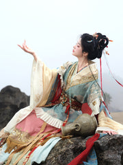 Qingluan Baoping 青鸾宝瓶 Azure Phoenix Fantasy WeiJin Dynasty Daxiushan Long Sleeve Top & Poqun Skirt Full Set