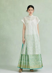 Ting Lan 汀兰 Thin Land Modern Ming Qipao Gilded Leaf Mamian Skirt & Top Set