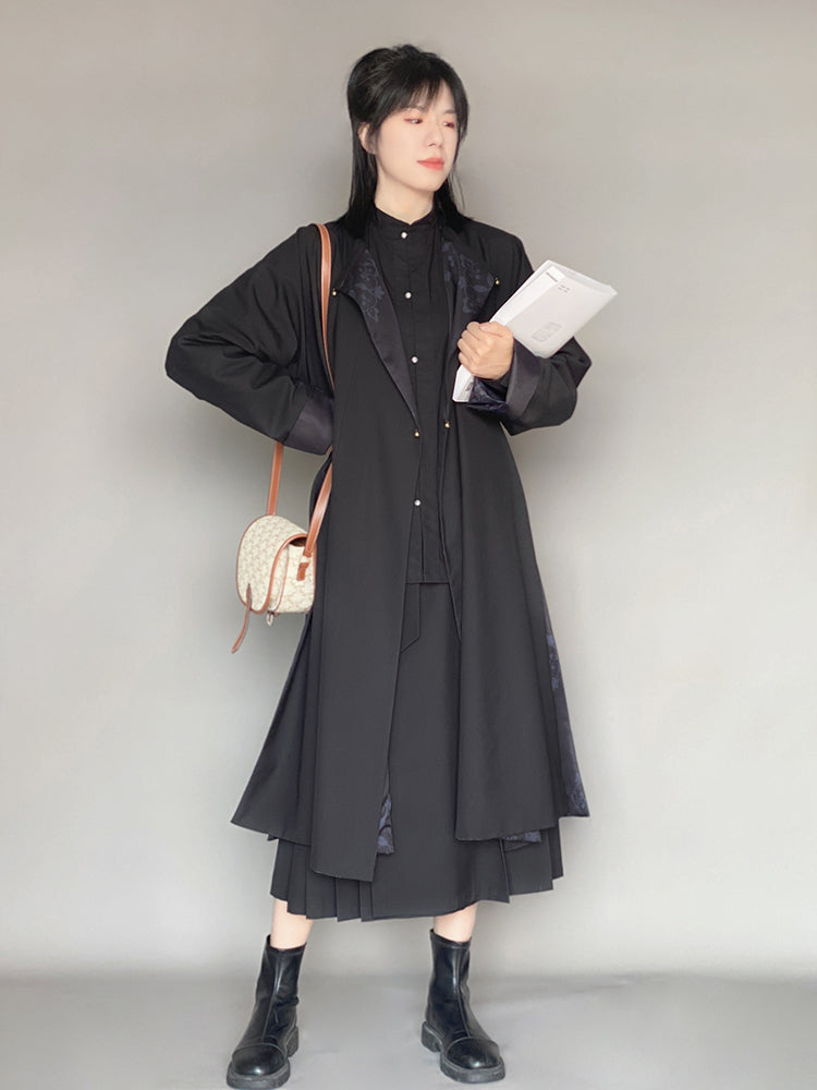 Wumei 妩媚 Charming Modernized Ming Plus Size Cotton Standing Collar Top & Midi Mamian Skirt Set