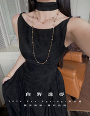 Huanghun Meigui 黄昏玫瑰 Dawn Rose New Chinese Style Sleeveless Vintage Boat Neck Flared Dress