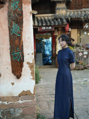 Shuo Ye 朔夜 New Moon Night Modernized Cotton Denim Short Sleeve Qipao