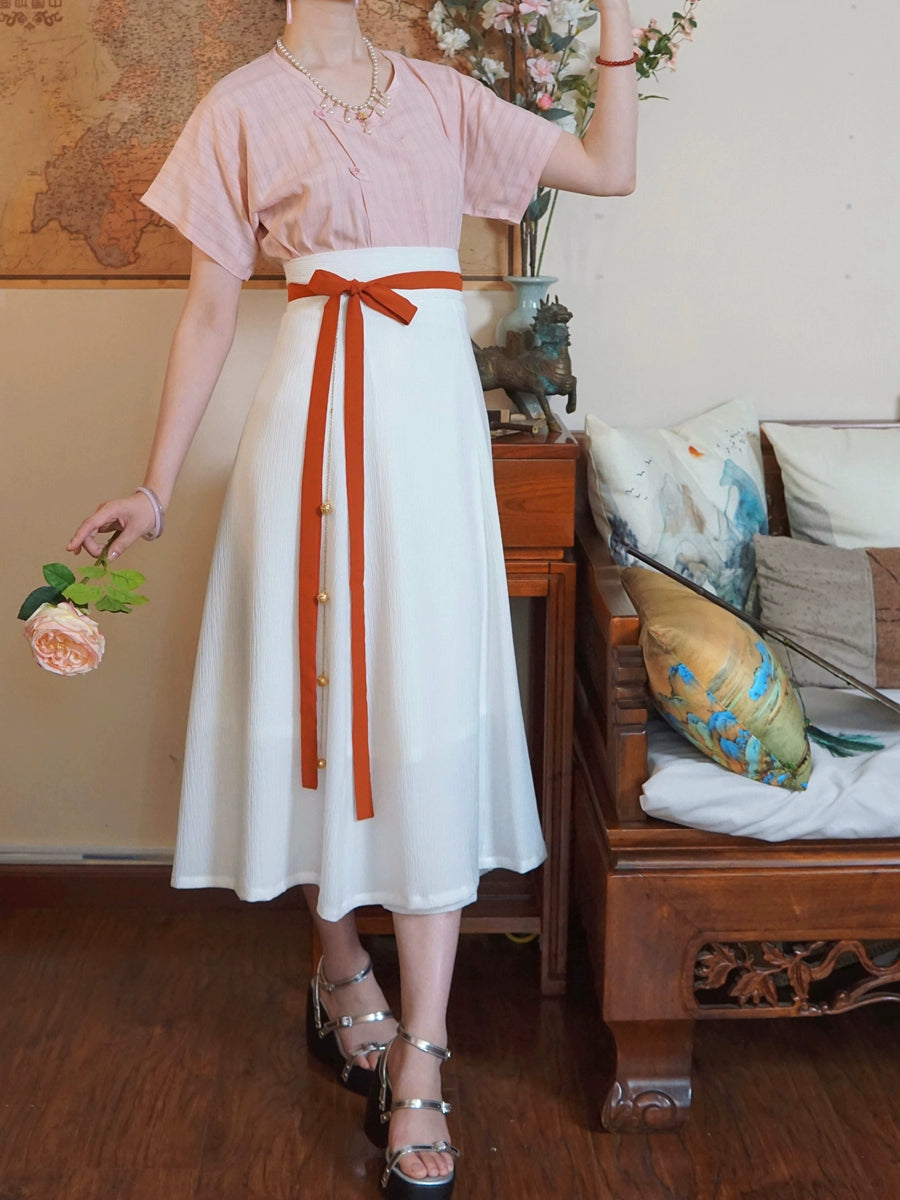 Taozi Guodong 桃子果冻 Peach Jelly Modernized Tang Dynasty Beizi Banbi Top & Poqun Skirt Set