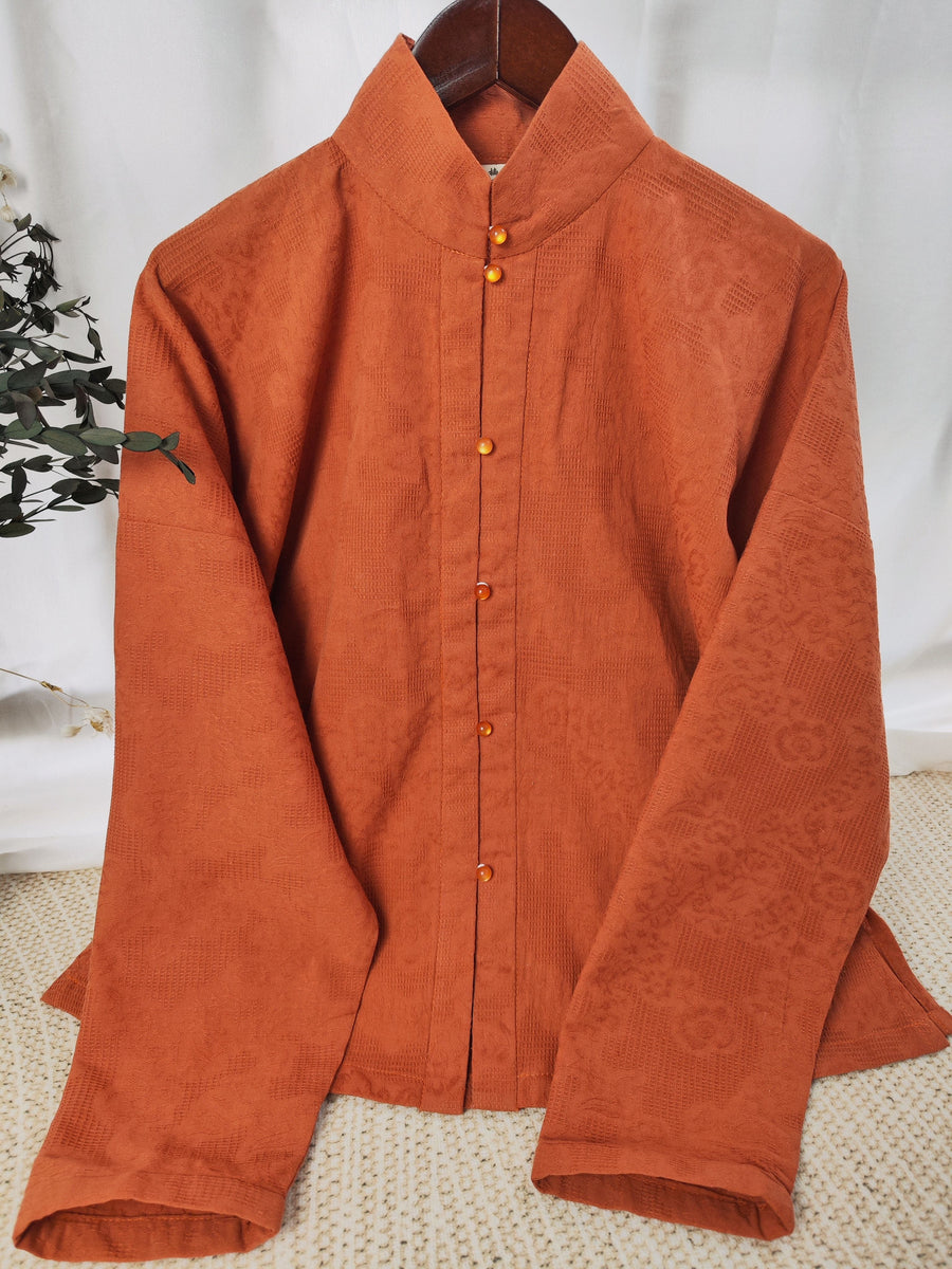 Jiao Tang 焦糖 Caramel Ming Dynasty Pure Cotton Liling Duijin Pipa & Straight Sleeve Standing Collar Top