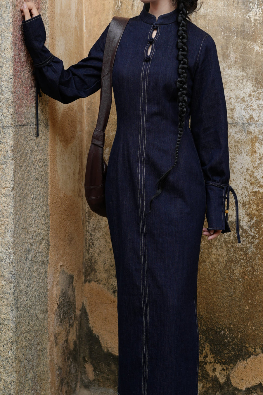 Lan Diao 蓝调 Everyday Blues Modernized Cotton Denim Long Sleeve Qipao