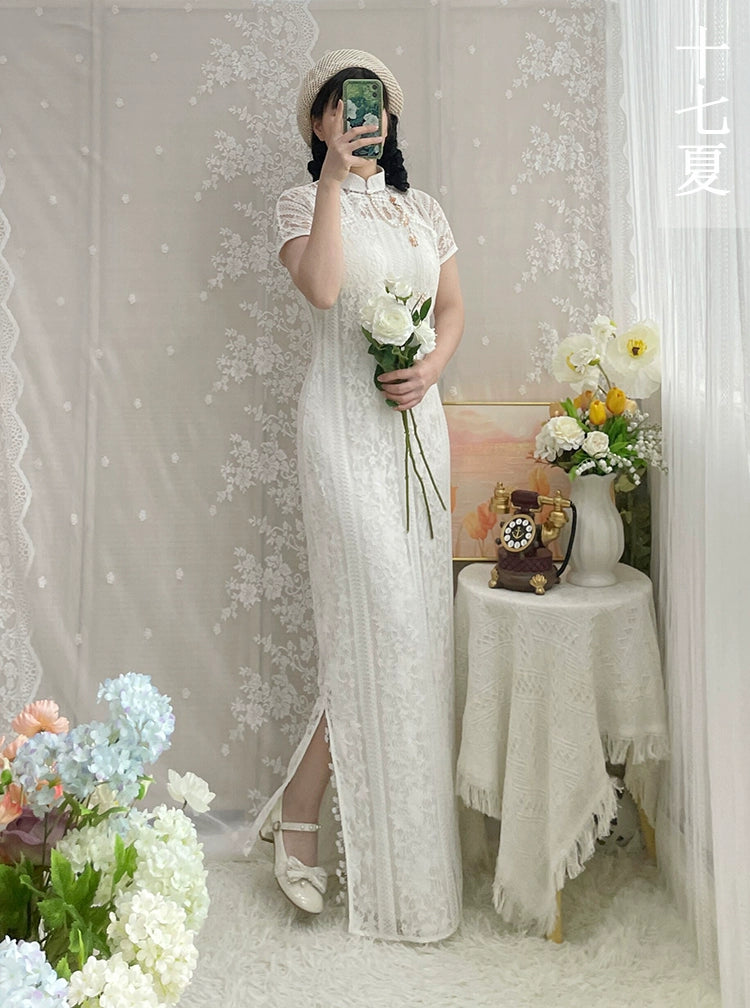 With the Moon 与月舒 1930s Wedding Sheer Lace Qipao