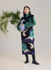 Xi Nao 嬉闹 Frolicking Rabbits New Chinese Style Knit Midi Skirt