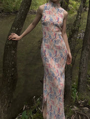 Ning Zhe 凝褶 Frozen Pleats Modernized Floral Accordion Pleat Sleeveless Qipao