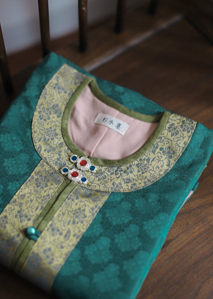 Bi Tao 碧桃 Turquoise Peach Ming Dynasty Yuanling Duijin Changshan Round Collar Long Shirt