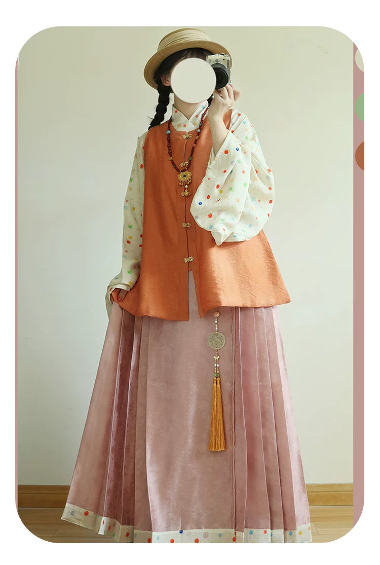 Zhao Munian 朝暮年Twilight Years Modernized Ming Dynasty Bijia Vest & Mamian Skirt Set