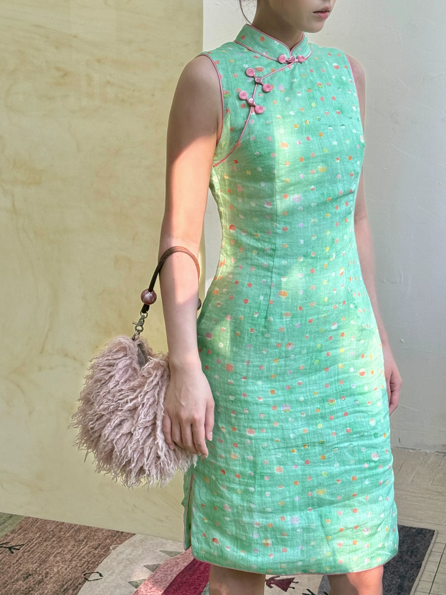 Xin Xian 新鲜 Fresh Greens New Chinese Style Pure Ramie Midi Sleeveless Qipao