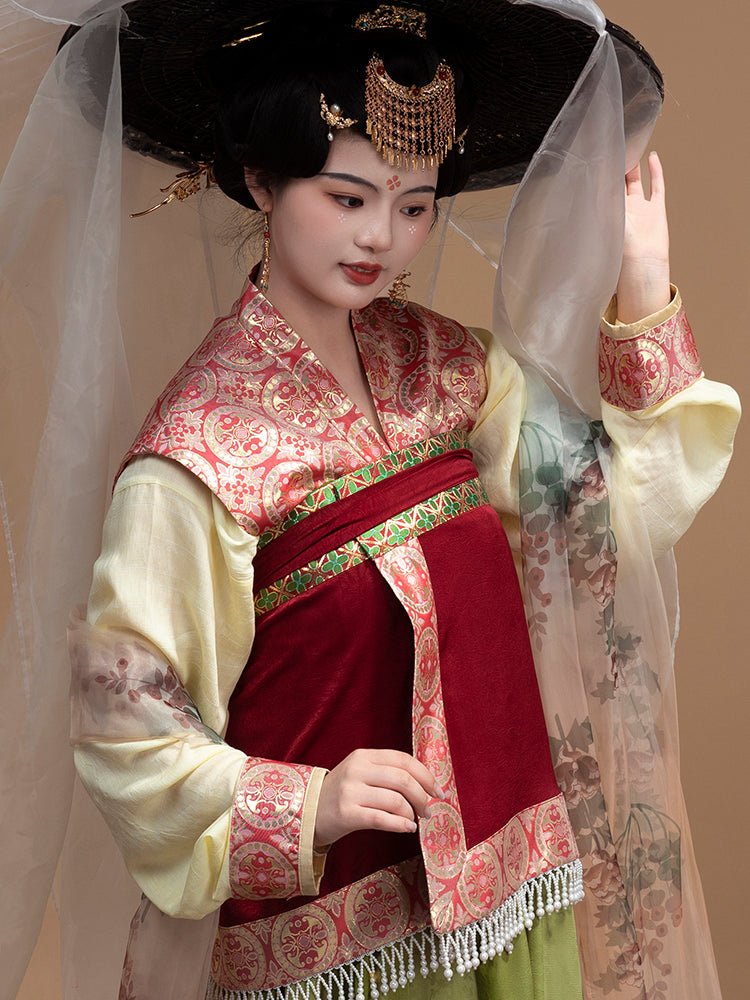 Chen Sha 辰砂 Cinnabar Early Tang Dynasty Restoration Chuiling Beizi Jacket & Poqun Qixiong Skirt Set