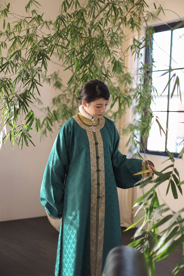 Bi Tao 碧桃 Turquoise Peach Ming Dynasty Yuanling Duijin Changshan Round Collar Long Shirt