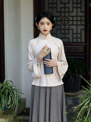 Yun Ping 云屏 Cloud Screen 1920s Cable Knit Bell Sleeve Qipao Top