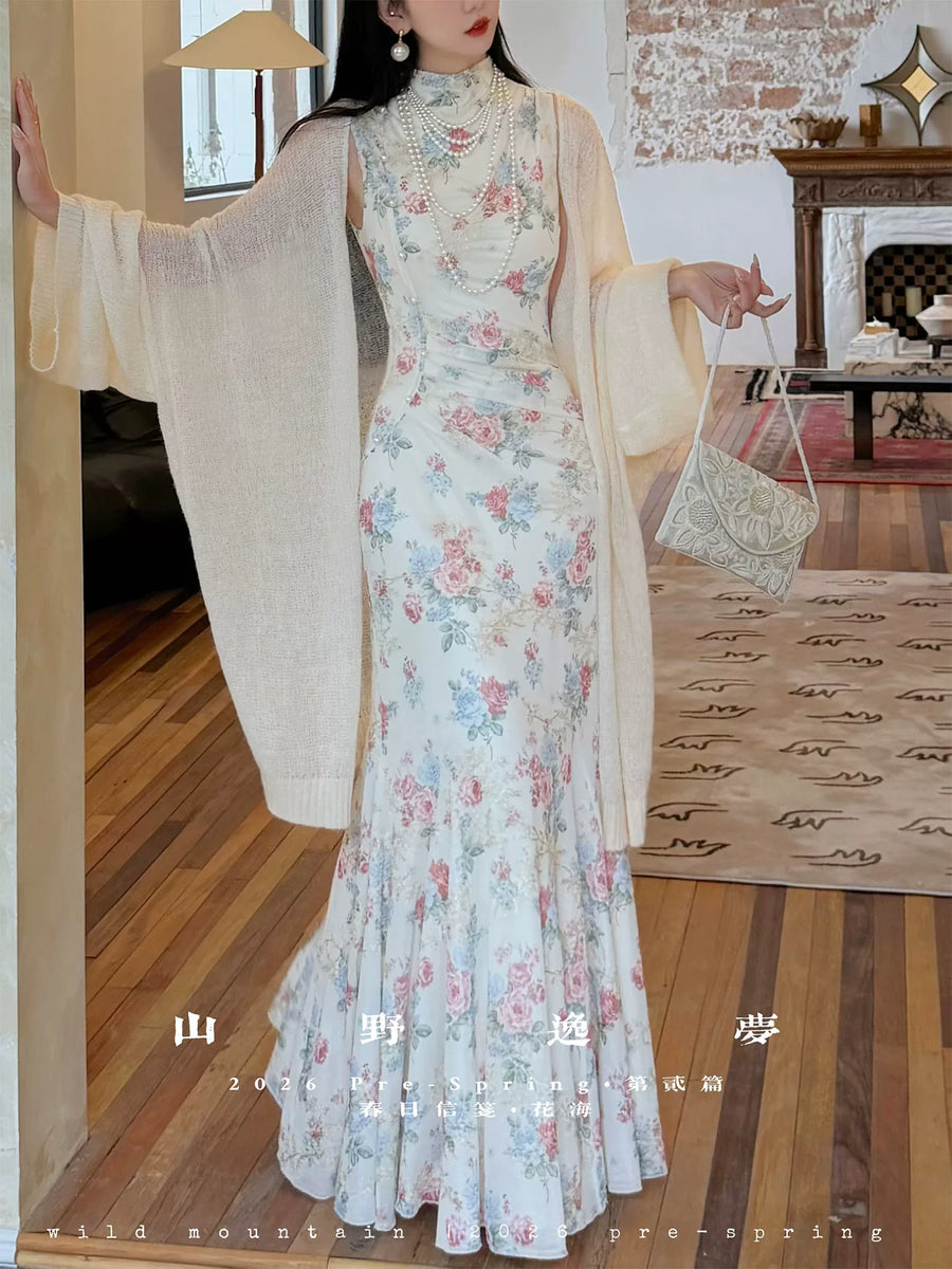 Zao Chun 早春 Early Spring New Chinese Style Modernized Floral Ruched Qipao