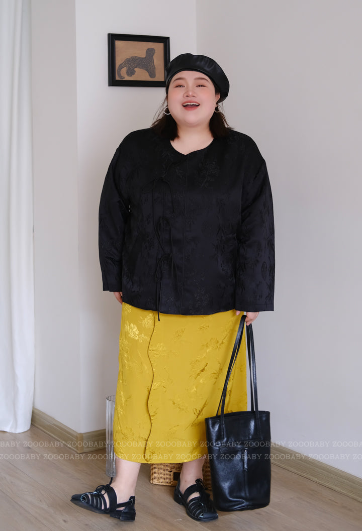 Bo Lang 波浪 Wavy New Chinese Style Plus Size Jacquard Midi Skirt