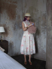 Coconut Grove 满幅椰林 New Chinese Style Embroidered Flamingo Qipao Top & Midi Skirt Set