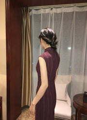 Jin Ling 金陵 Golden Hill Republic of China Maroon Stripe Pure Cotton Sleeveless Qipao