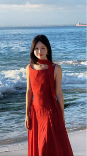 Luori Meigui 落日玫瑰 Sunset Rose New Chinese Style Sleeveless Vintage Boat Neck Flared Dress