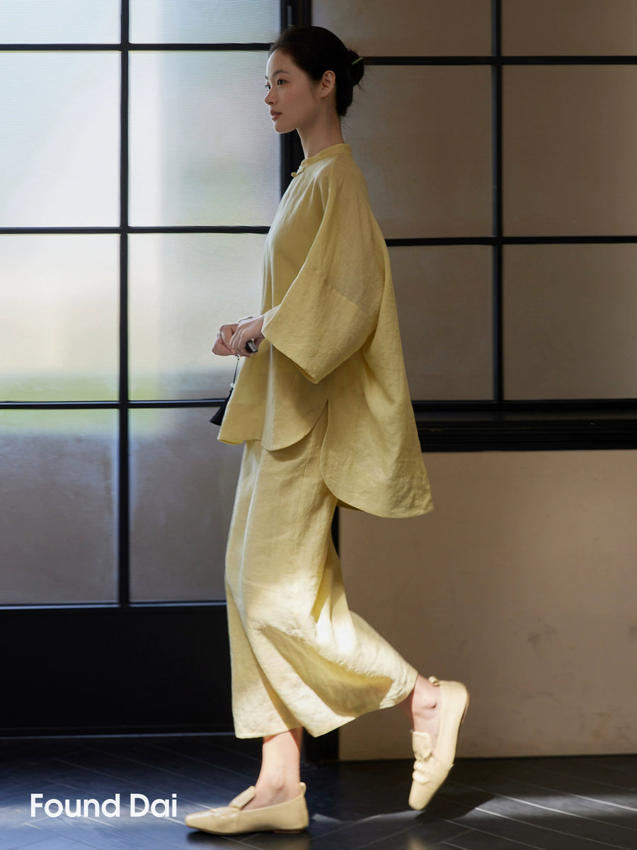 Bei Ke 贝壳 Seashells New Chinese Style Summer Ramie Qipao Top & Skirt Set