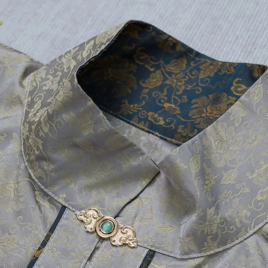 Tong Jin 铜镜 Bronze Mirror Men's & Unisex Ming Dynasty Jacquard Liling Standing Collar Top