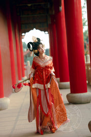 Zhu Zi 朱紫 Scarlet Wisteria Modernized Sui & Northern Southern Dynasty Guiyi Swallow Tail Ruqun Set