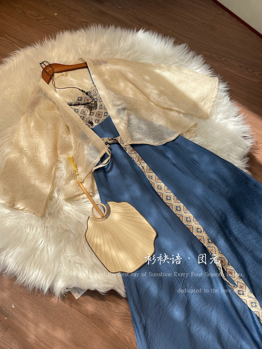 Tuan Yuan 团元 Reunion Modernized Tang Dynasty Qixiong Empire Dress & Cardigan Set