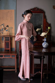 Jinghua Yao 镜花瑶 Mirrored Flower 1920s Calla Lily Jacquard Bell Sleeve Qipao