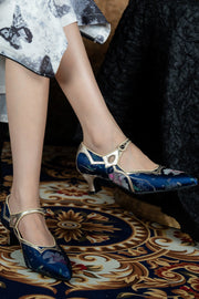 Jinbu Fa 锦步伐 Graceful Pace 1930s Brocade Satin Point Toe Mary Jane Kitten Heels