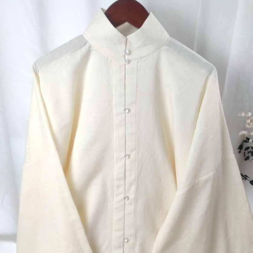 Jiao Tang 焦糖 Caramel Ming Dynasty Pure Cotton Liling Duijin Pipa & Straight Sleeve Standing Collar Top