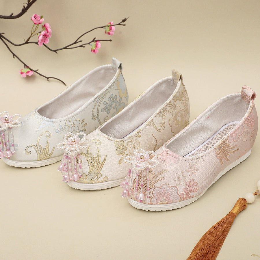 Shanhui Jiao 珊瑚礁 Coral Reef Song Ming Floral Brocade Pearl Flower Qiao Tou Shoes