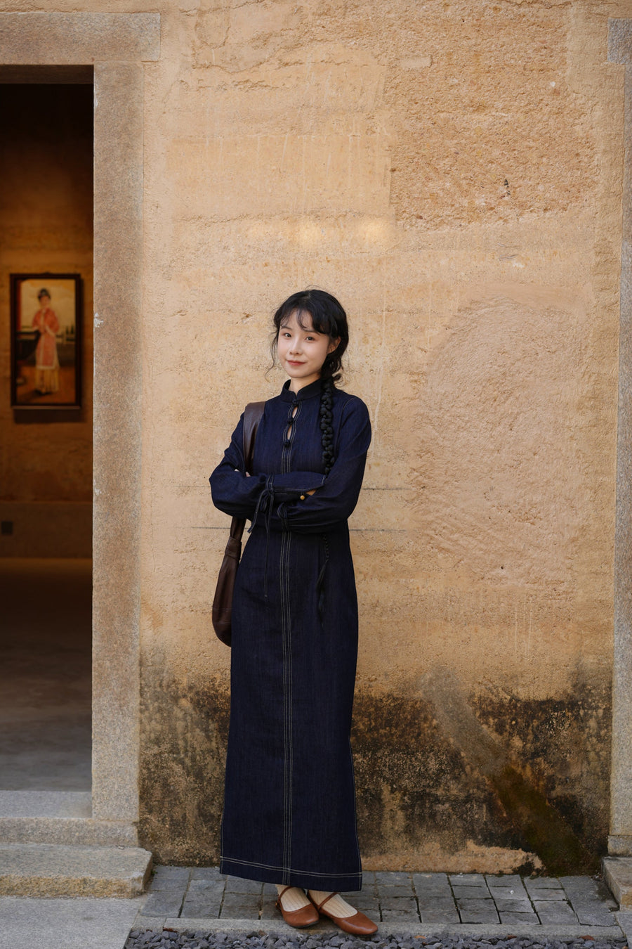 Lan Diao 蓝调 Everyday Blues Modernized Cotton Denim Long Sleeve Qipao
