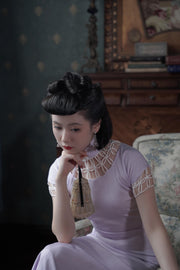 Yu Linglong 玉玲珑 1930s Lace Floral Eyelet Qipao & Short Blazer Set