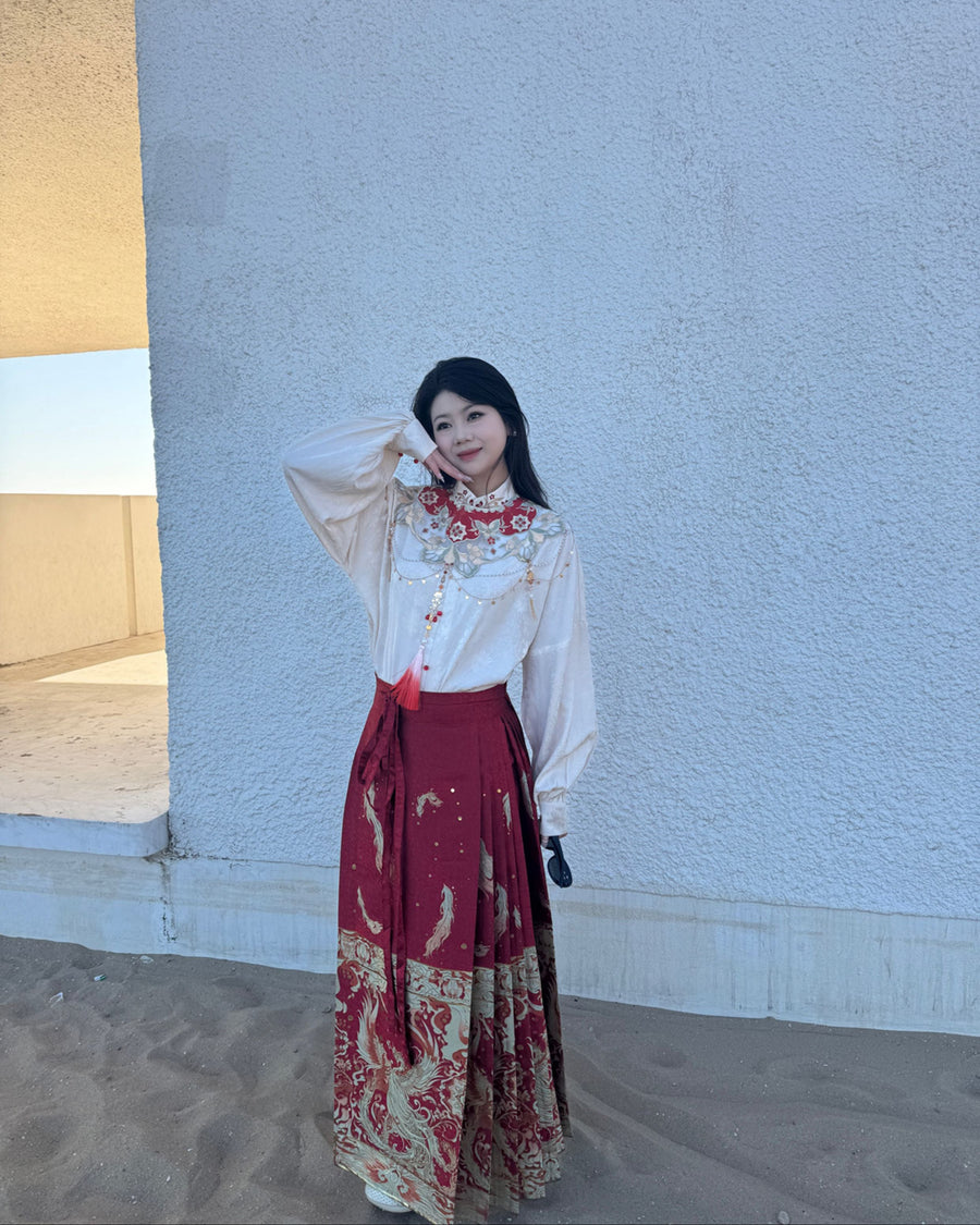 Jing Jiu 敬酒 Toast to the Bride Ming Dynasty Plus Size Cloud Collar & Mamian Skirt