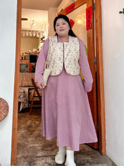 Mu Shan 暮山 Twilight Mountain Modernized Ming Plus Size Bijia Vest & Standing Collar Dress Set