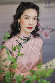 Tao Fen 桃粉 Peach Powder 1930s Satin Jacquard Cap Sleeve Qipao
