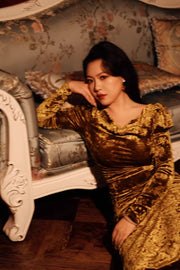 Liu Guang 鎏光 Flowing Light New Chinese Style Velvet Long Sleeve Dress