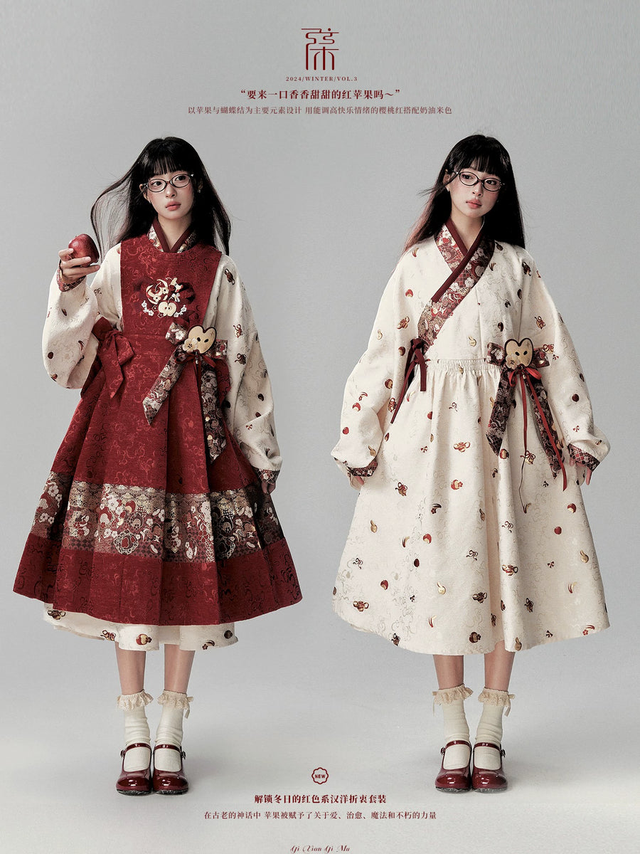 Qiyuan Pinguo 祈愿苹果 Wishing Apple Modernized Ming Tieli Dress & Yuanling Overskirt Set