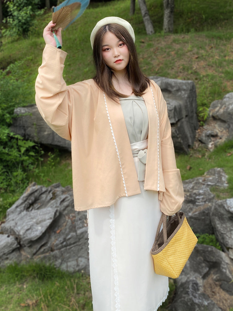 Lanting Xu 兰亭序 Orchid Pavilion Modernized Song Plus Size Feijixiu Top & Lace Xuanqun Wrap Skirt Set