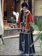 Lian Yi 涟漪 Pond Ripples Qing Dynasty Han Woman's Embroidered Goldfish Round Collar Magua & Pants