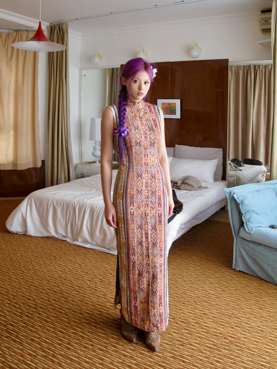 Urban Nomad 城市游牧 Tribal Print Western Sleeveless Pure Cotton Qipao