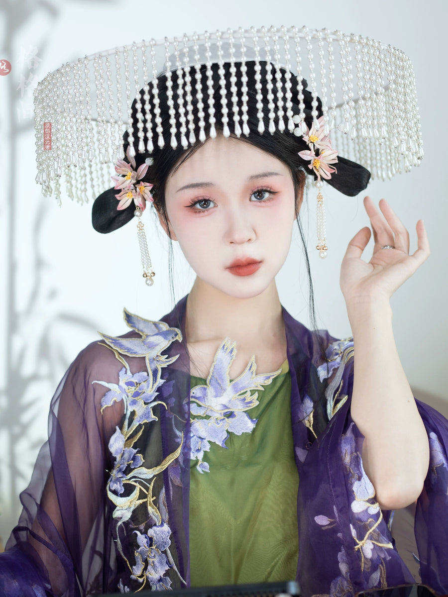 Chuan Zhu 串珠 Pearl Beads Tang Dynasty Modernized Weimao Veiled Hat