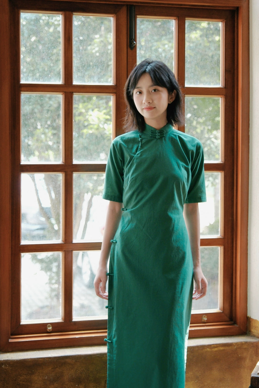 Xiao Senlin 小森林 Little Forest 1930s Cotton & Ramie Plant Half Sleeve Qipao