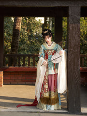 Qingluan Baoping 青鸾宝瓶 Azure Phoenix Fantasy WeiJin Dynasty Daxiushan Long Sleeve Top & Poqun Skirt Full Set