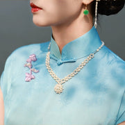 Ni 霓 Neon 1930s Gradient Leaf Jacquard Cap Sleeve Qipao