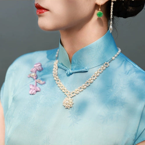 Ni 霓 Neon 1930s Gradient Leaf Jacquard Cap Sleeve Qipao