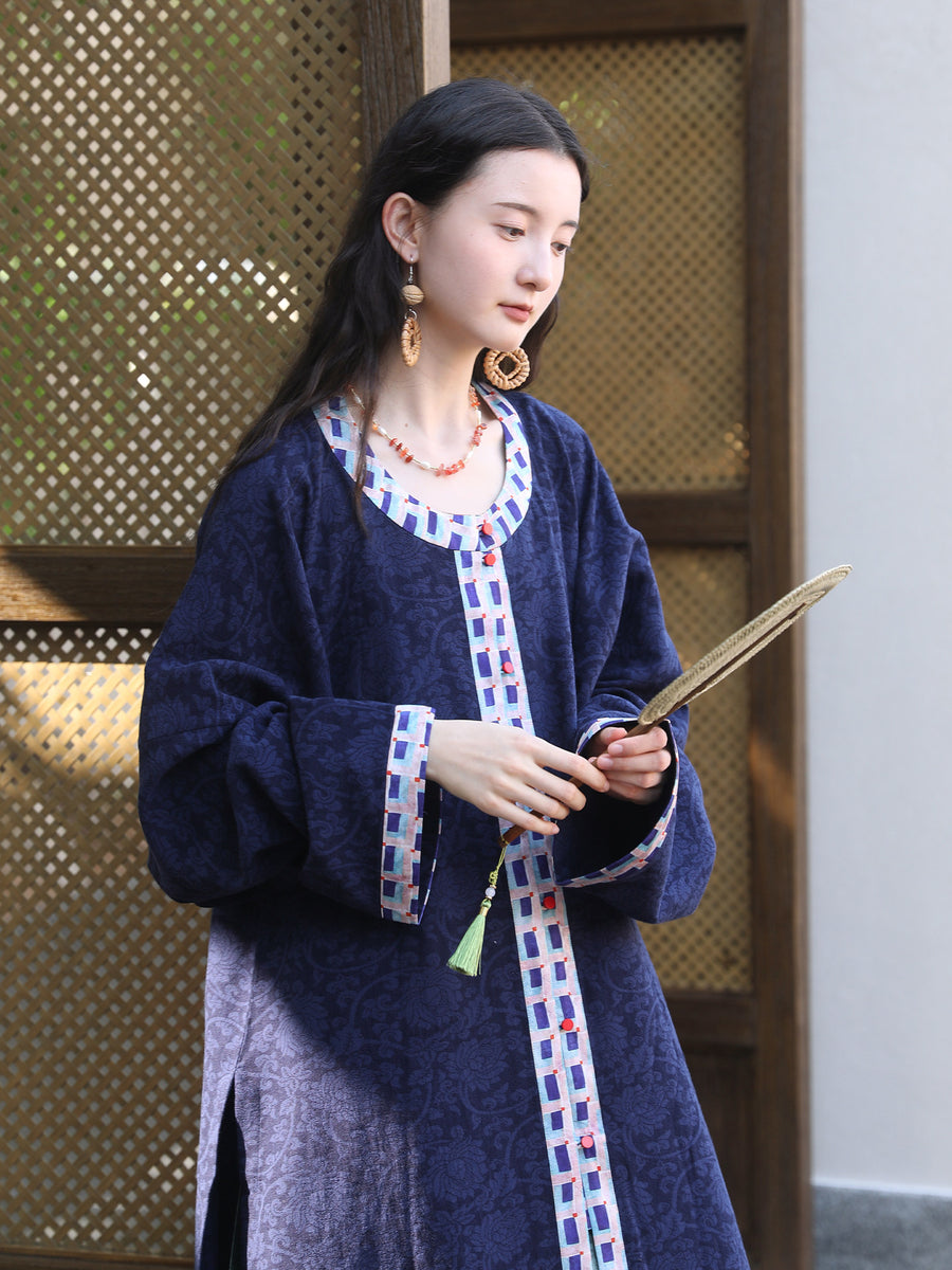Dian Lan 靛蓝 Indigo Ming Dynasty Wanli Era Yuanling Changshan Pure Cotton Long Top & Mamian Skirt