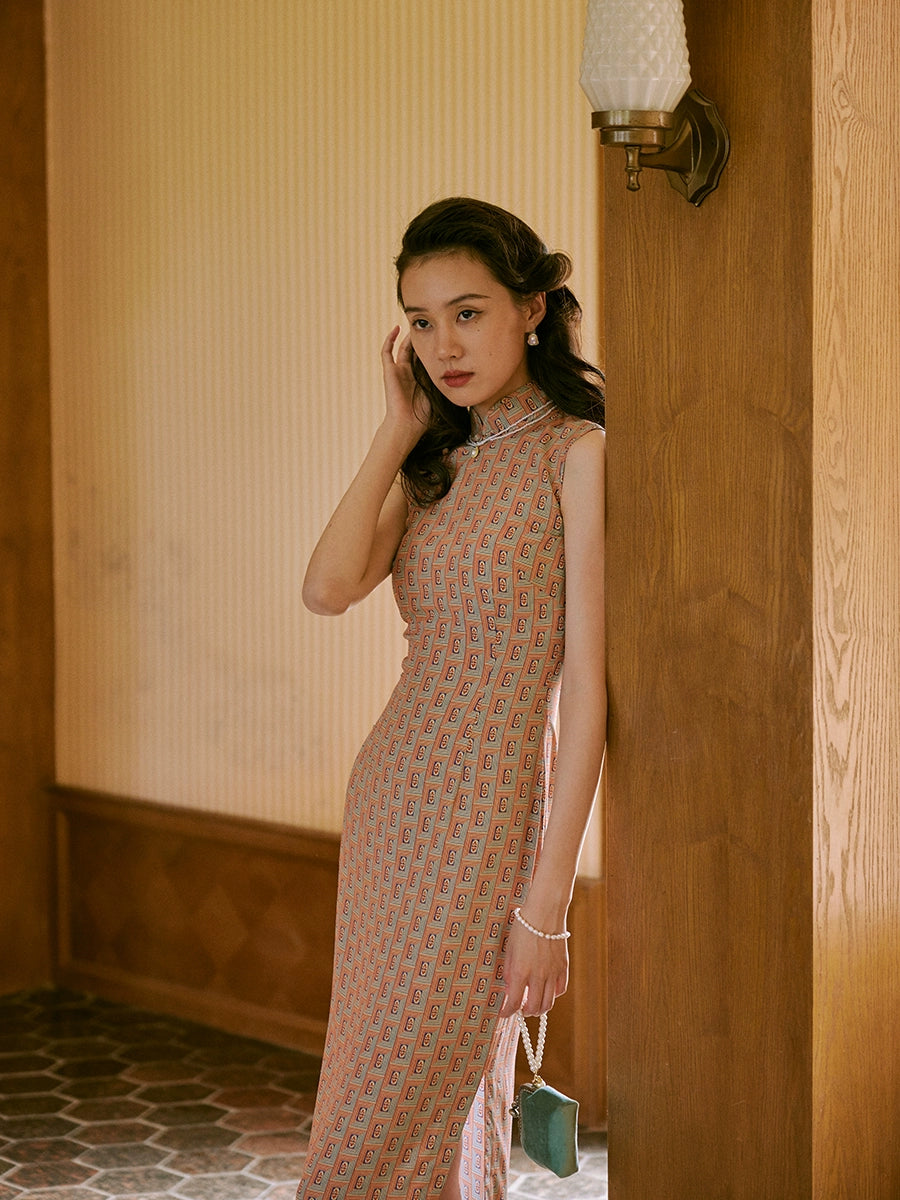 Li Sha 丽莎 Lisa 1940s Midcentury Geometric Sleeveless Daily Qipao