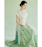 Ting Lan 汀兰 Thin Land Modern Ming Qipao Gilded Leaf Mamian Skirt & Top Set