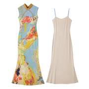 Luoman Ci 罗曼词 Romance Language New Chinese Style Colorful Sleeveless Qipao